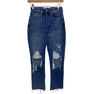 Hollister Curvy Ultra High-Rise Jean Vintage‎ Stretch Ripped Straight W24 L27